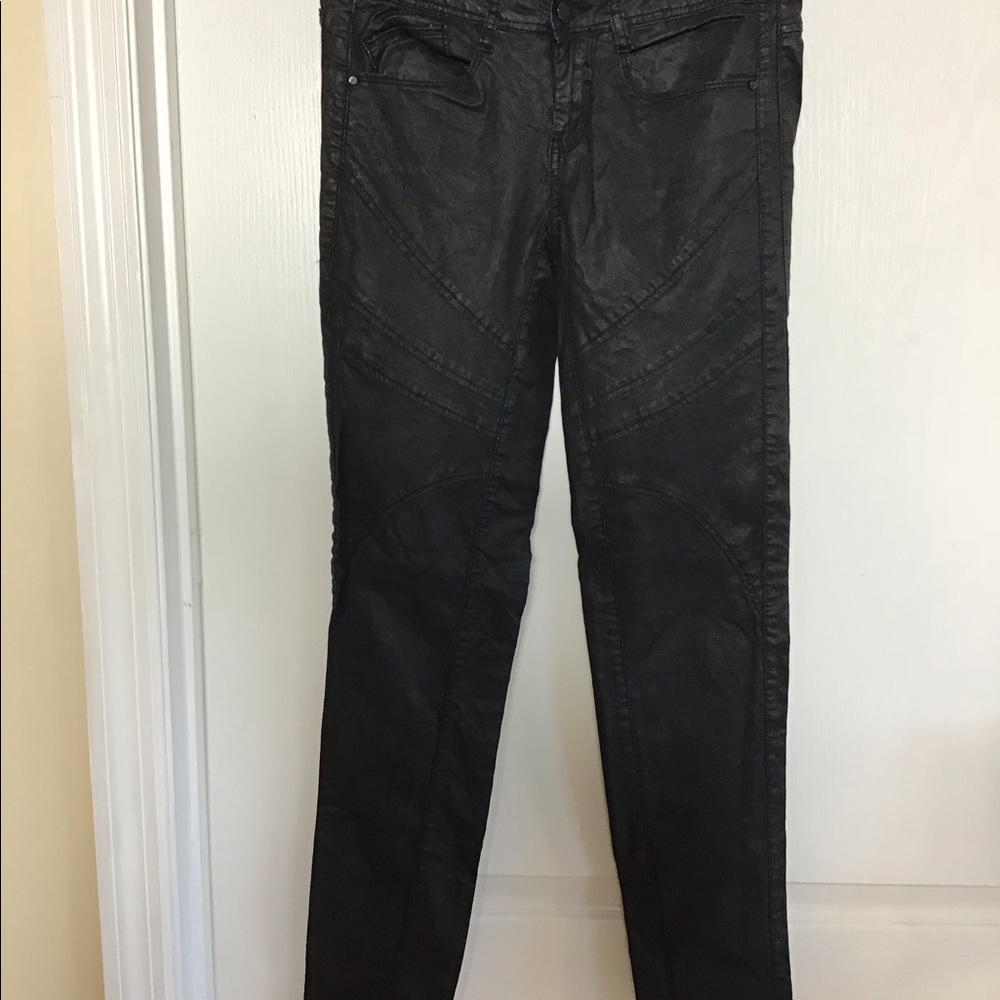 Zara Premium Black Soft Pleather Skinny Jeans  04